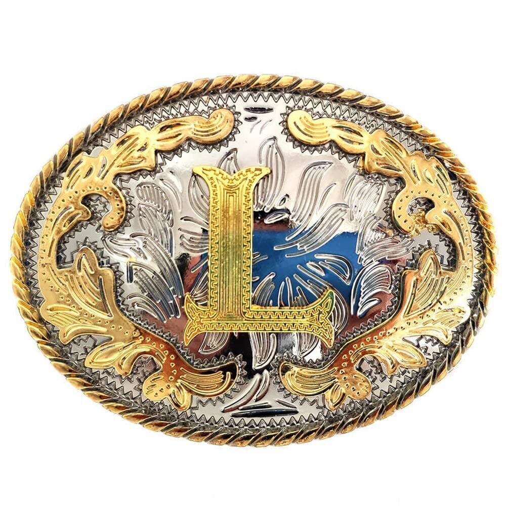 2154 Belt Buckle Initial Letters ABCDMRJ to Z Cowboy Rodeo Small Gold Belt